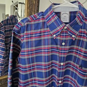 Brooks Brothers Regent Fit Blue Plaid Button-Down Shirt - Large